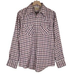 VTG DEE CEE Western Wear Pearl Snap Shirt Men's 15.5x35 Red White Blue Plaid USA